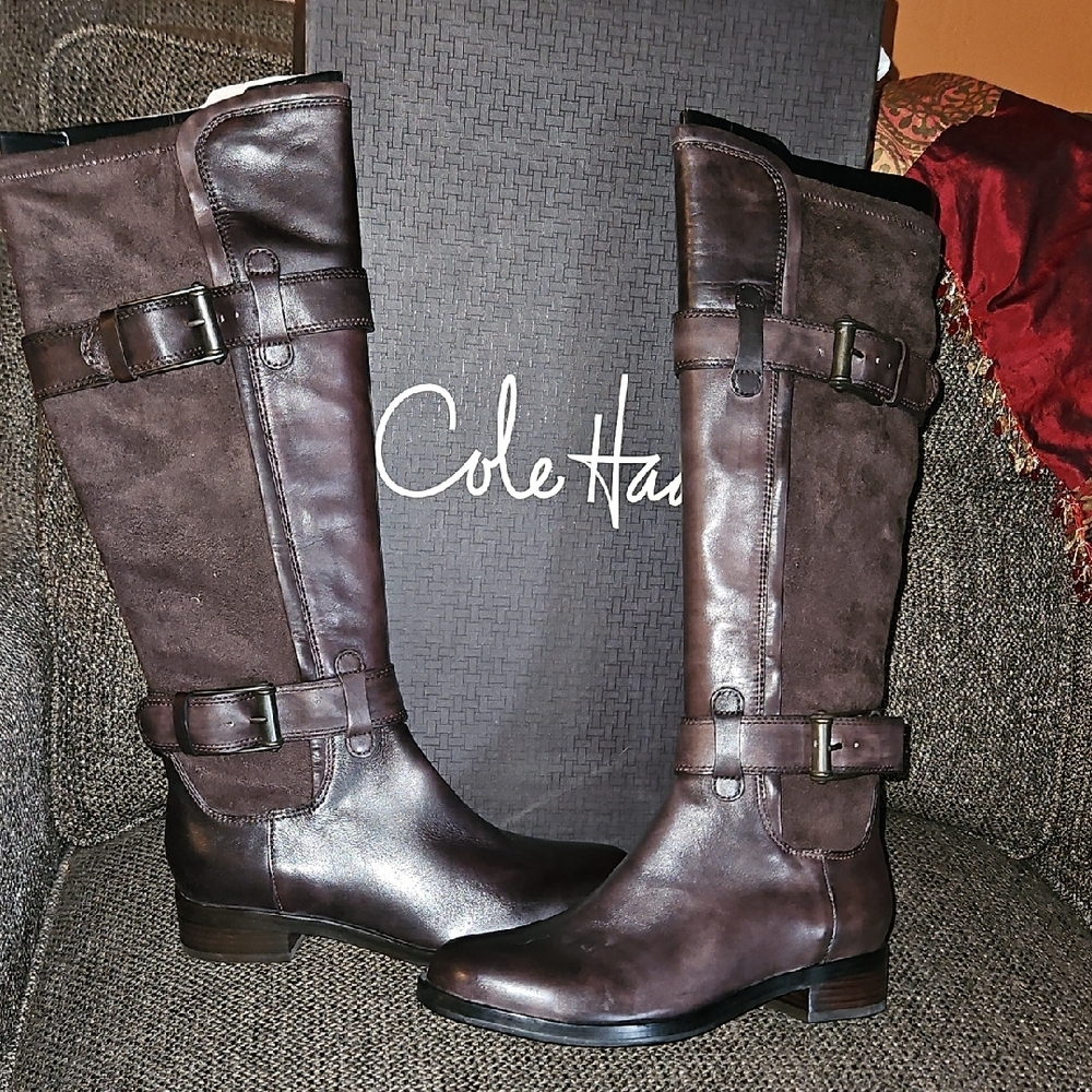 Cole Haan Dark Brown Leather and Suede Boots - Picture 1 of 7